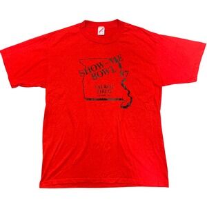 Vintage 1987 Jerzees Show-Me Bowl Missouri Football T-Shirt Red XXL USA Made